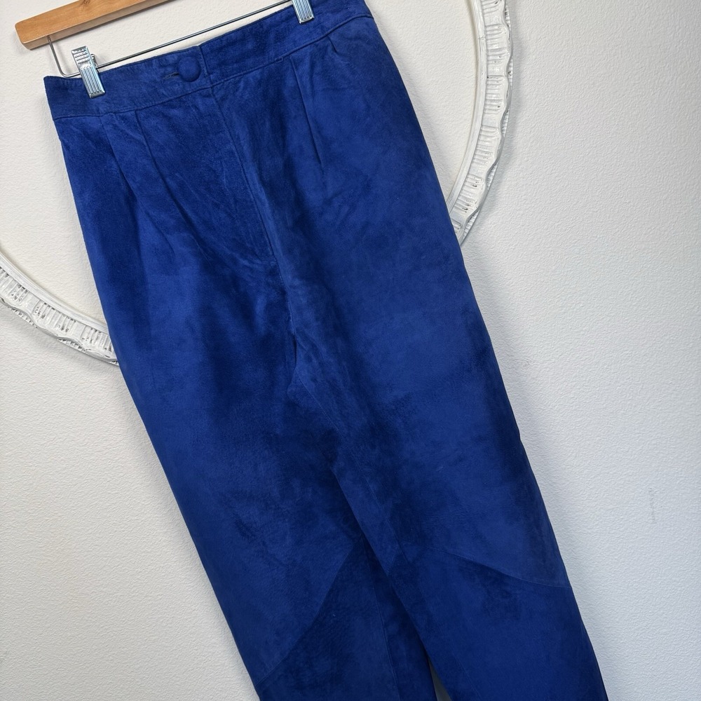 Vtg Neiman Marcus Womens High Rise Blue Pig Suede Leather Lined Pants Size 8
